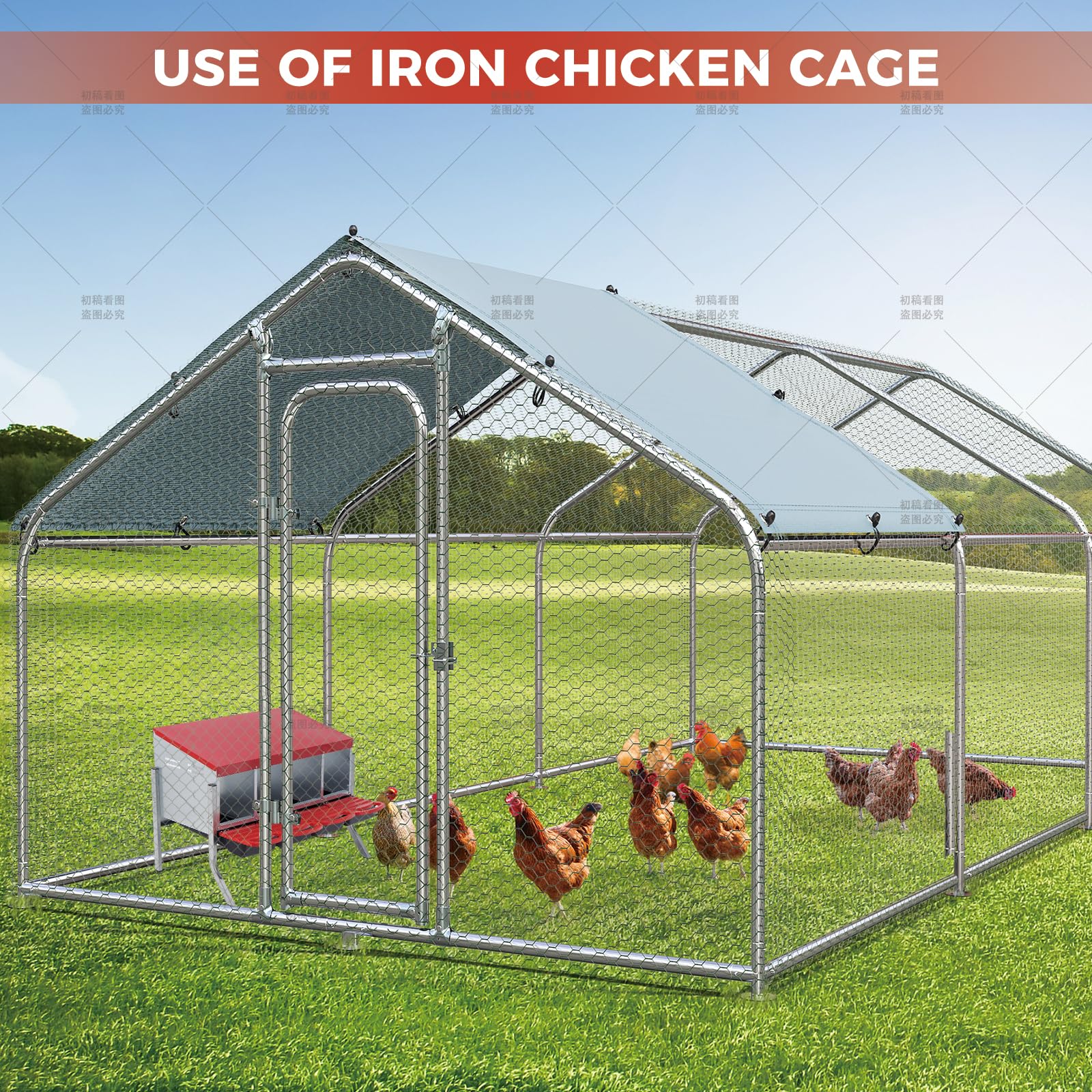 Garvee Nichoir pour Poules 4 Compartiments avec Support, Métal Galvanisé au Zinc avec Poignée en Plastique, Plateau Amovible, Rouge