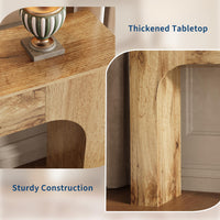 Console Garvee style ferme, 119 cm, en chêne rustique et fin, idéale pour le salon ou le couloir. Robuste et polyvalente.