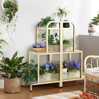 Étagère à 3 niveaux Garvee Small, étagère échelle dorée, structure métallique robuste, blanc marbré, salon, bureau, chambre