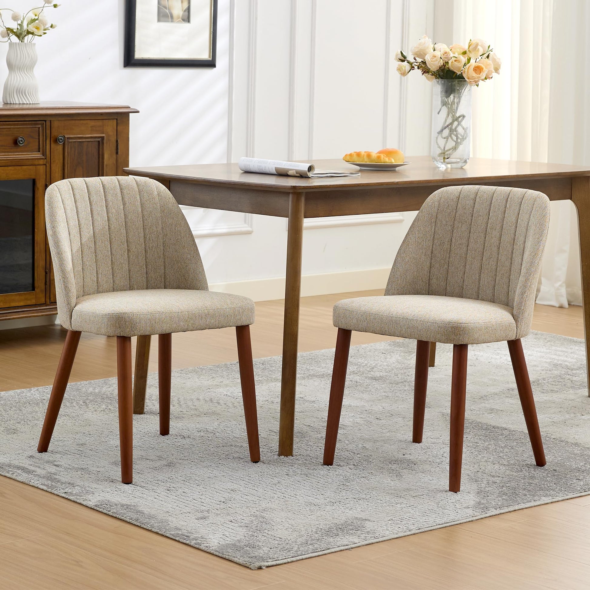 Ensemble de 2 chaises de salle à manger Garvee en bois, assises rembourrées, pieds robustes en bois, pour cuisine et restaurant, style moderne et compact, revêtement en tissu.