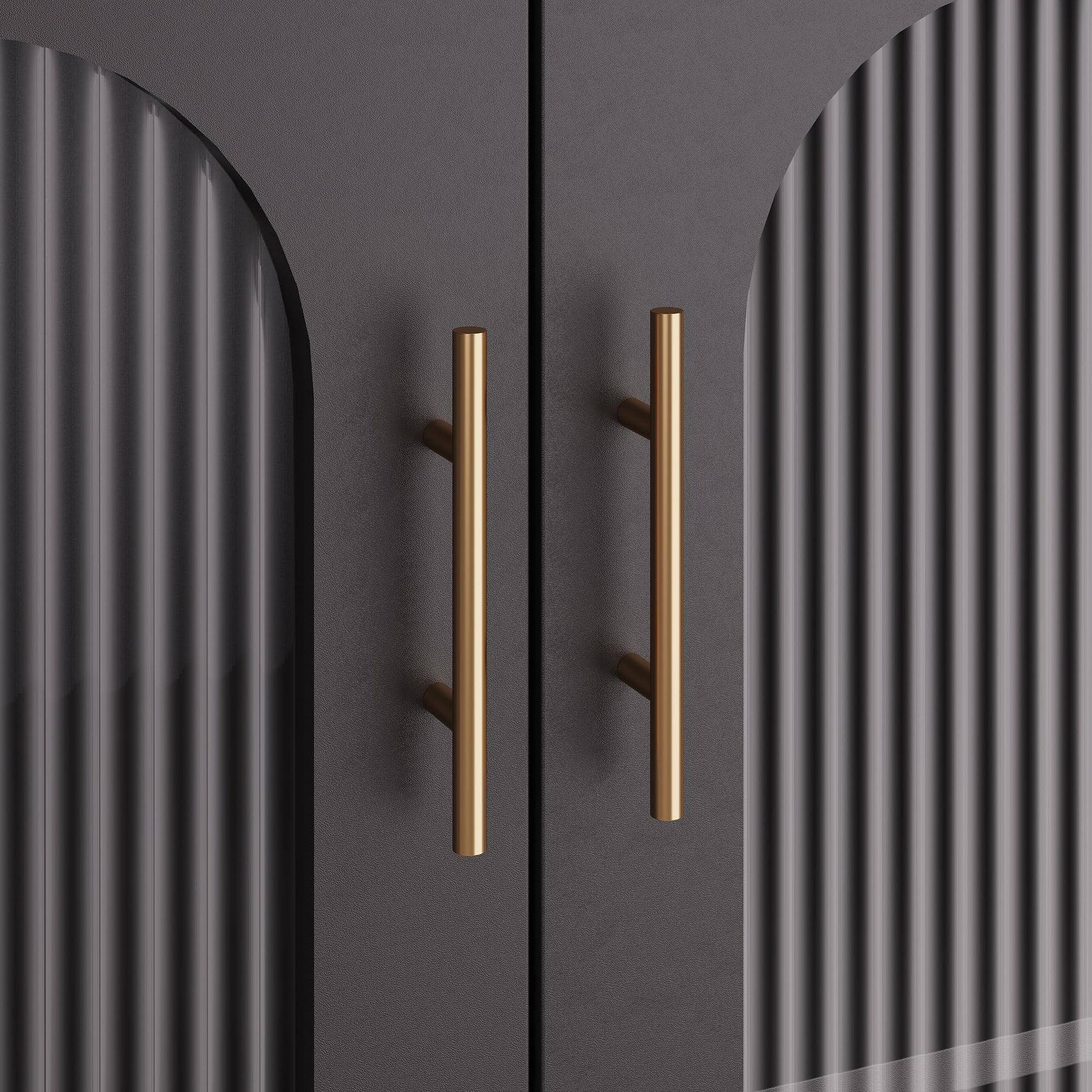 Buffet vitré Garvee avec poignées en métal, étagères réglables, structure en bois massif, portes en verre texturé noir, idéal pour le salon et la salle à manger, 110,5 cm (P) x 46 cm (L) x 18 cm (H)