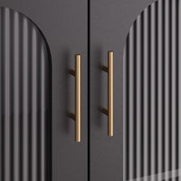 Buffet vitré Garvee avec poignées en métal, étagères réglables, structure en bois massif, portes en verre texturé noir, idéal pour le salon et la salle à manger, 110,5 cm (P) x 46 cm (L) x 18 cm (H)
