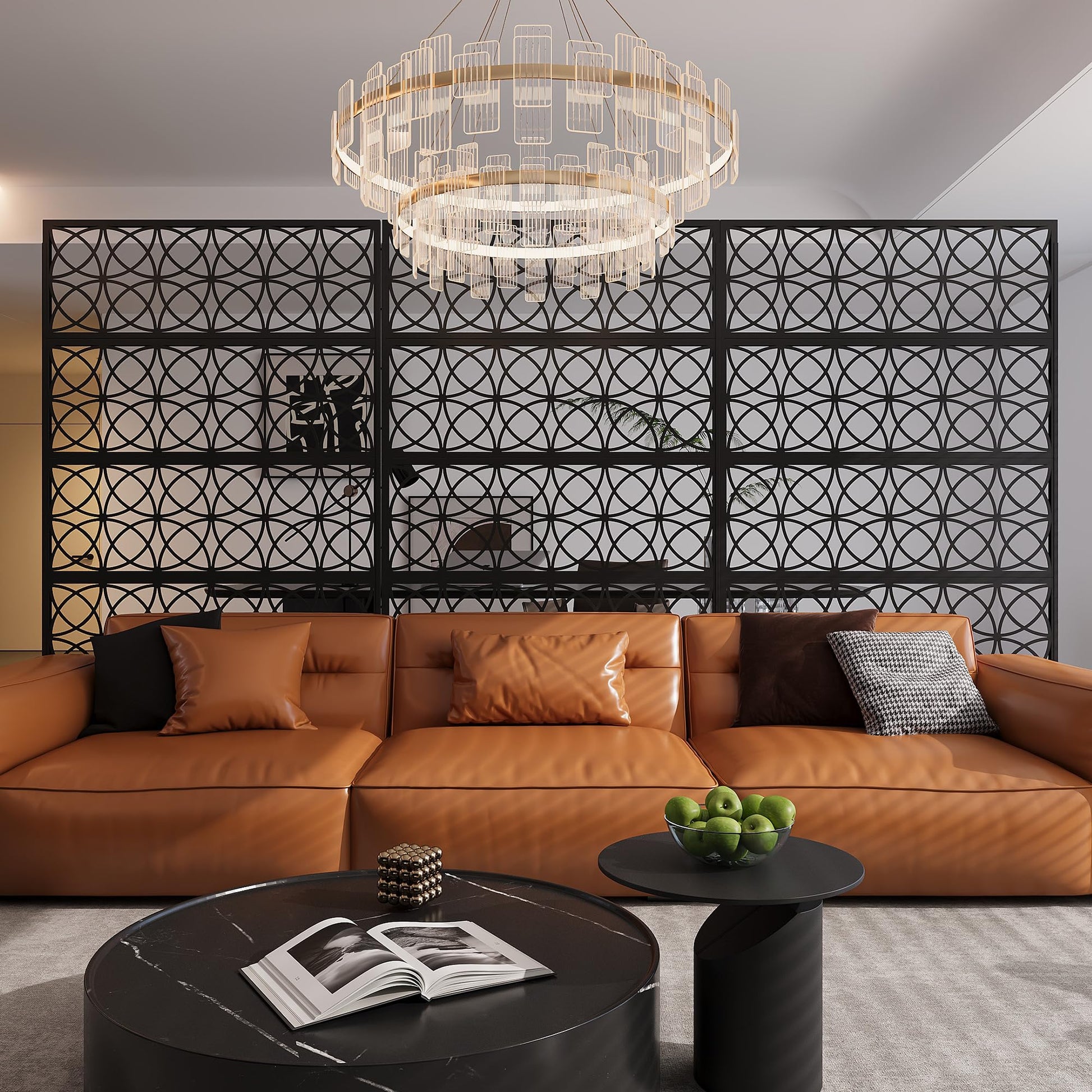 Garvee Paravent métallique 180 × 117 cm, tous temps et à la rouille, autoportant jardin/terrasse, noir, motif géométrique
