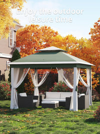 Garvee Tonnelle Pliante 335 x 335 cm Vert Beige, Moustiquaire, Hauteur Réglable, Résistante Eau/UV, Jardin et Camping