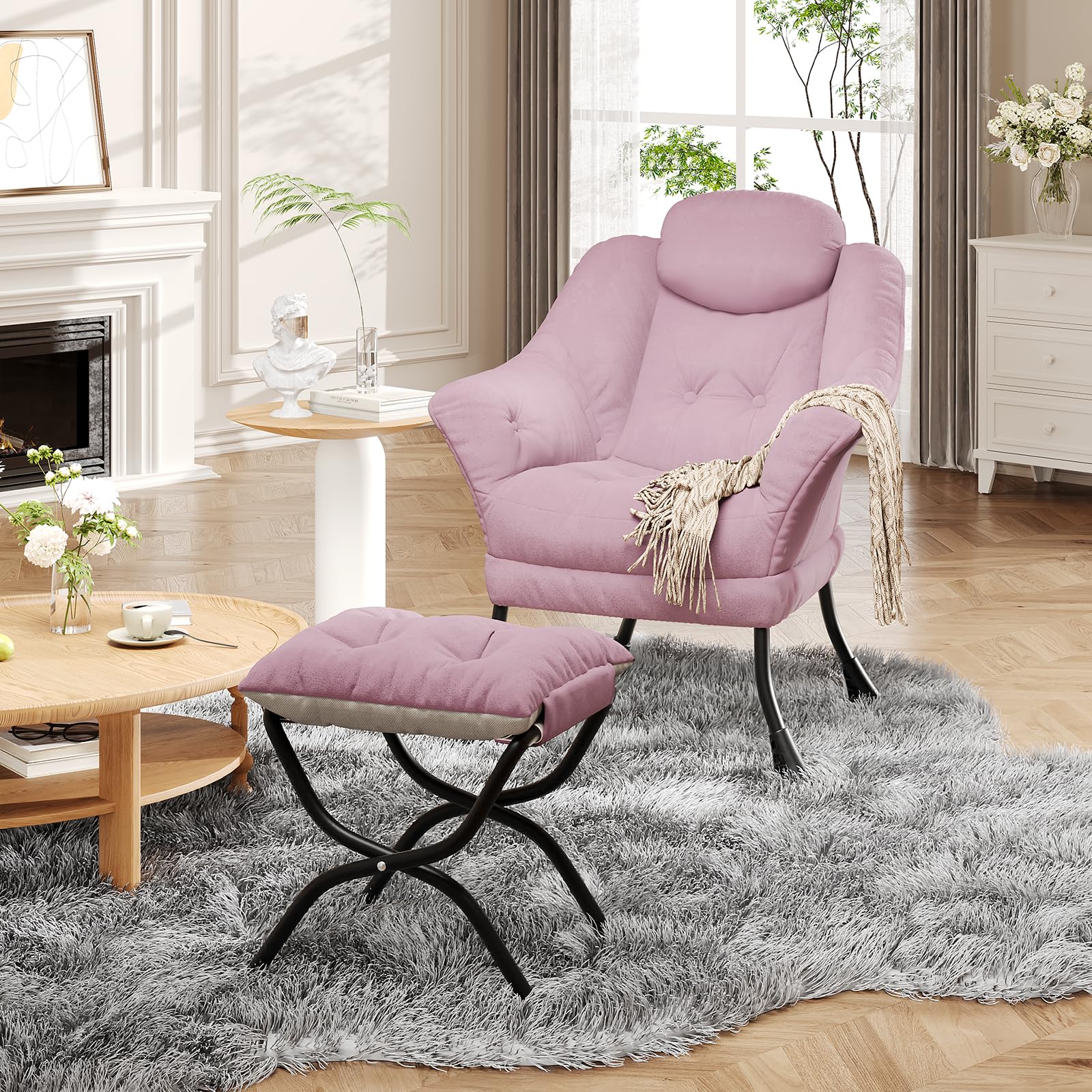 Fauteuil de lecture ergonomique Garvee Lazy Chair avec repose-pieds, pliable, revêtement en coton PP, housse lavable, design moderne, idéal pour les petits espaces.