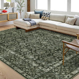 Garvee tapis vintage 200 × 290 cm, poils courts, vert foncé, effet cachemire ultra-doux, lavable et antidérapant - Vert foncé