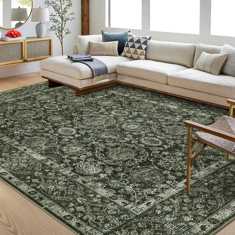 Tapis oriental à poils courts pliable pour salon bureau et couloir