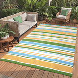 Garvee Tapis d'Extérieur Réversible 9x12 UV-Résistant Paille Plastique Coloré Antidérapant Léger pour Balcon Plage Camping - Rayures géométriques