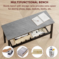 Ensemble de salle à manger Garvee pour 4 personnes avec banc, rangement, structure robuste en MDF et acier, gain de place, polyvalent, gris, idéal pour les petits appartements