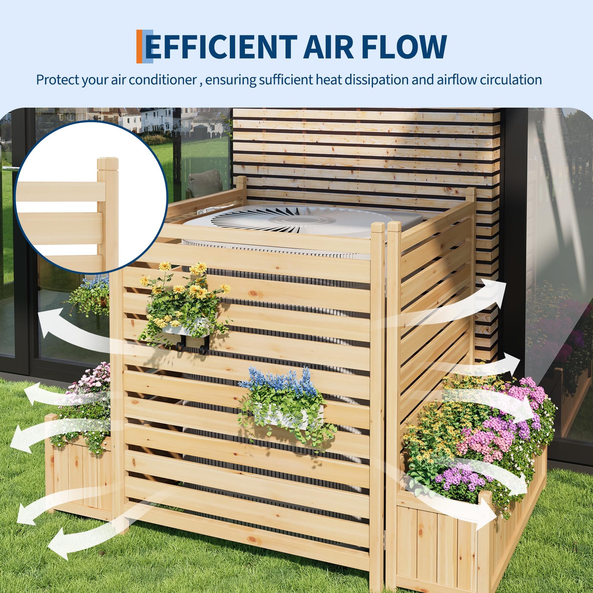 Clôture d'extérieur Garvee 33 x 40 pouces, en bois avec jardinière intégrée, idéale pour terrasse et jardin. Résistante aux intempéries, robuste et autoportante. Bois naturel.