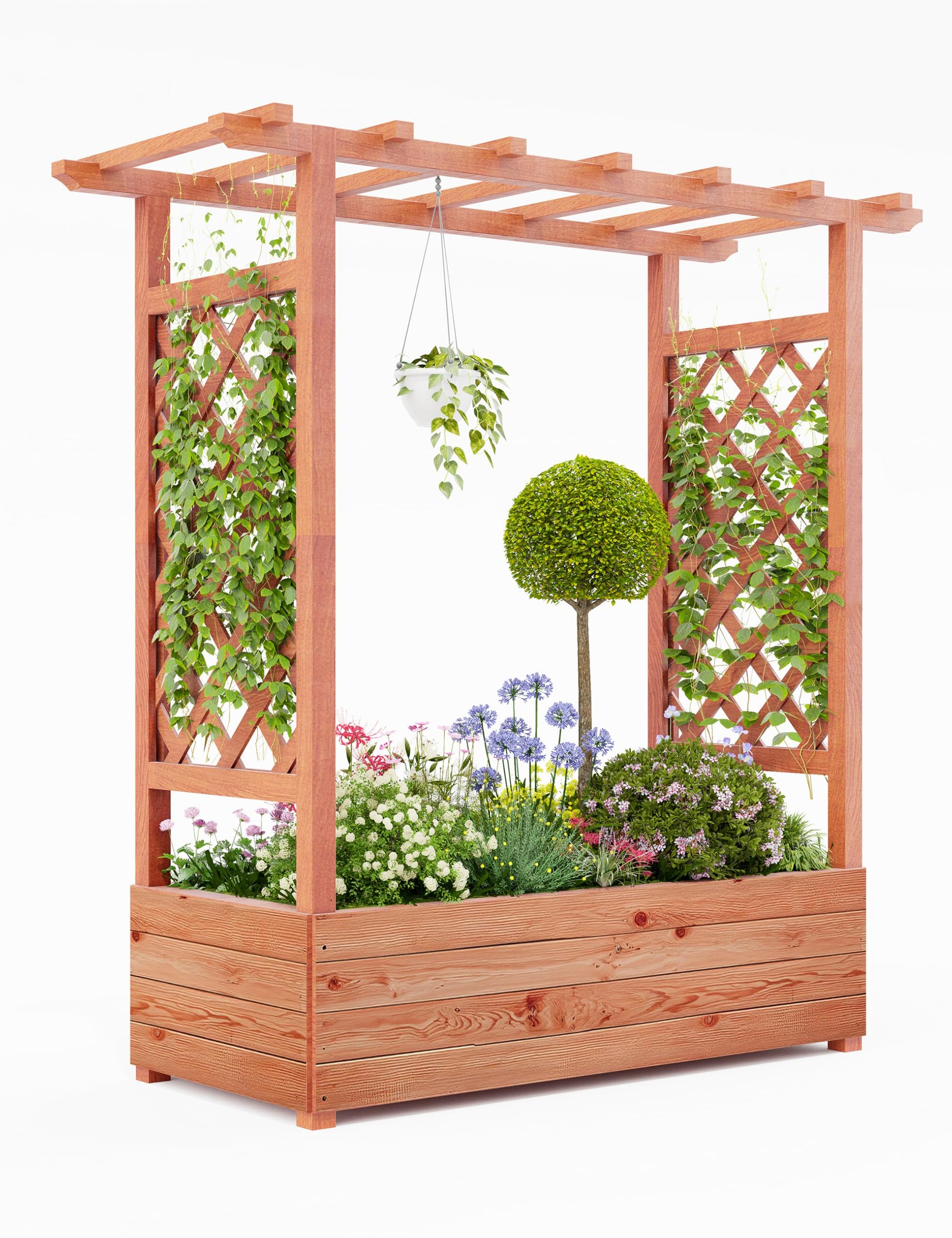 Jardinière surélevée Garvee avec treillis, 114 cm, bois résistant aux intempéries, pour balcon et jardin, autoportante, 4 trous de drainage, coloris naturels