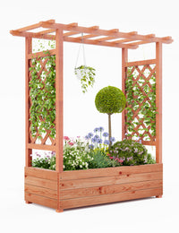 Jardinière surélevée Garvee avec treillis, 114 cm, bois résistant aux intempéries, pour balcon et jardin, autoportante, 4 trous de drainage, coloris naturels