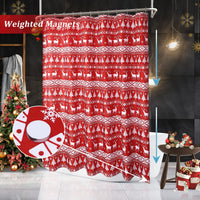 Rideau de douche Garvee Noël avec motif sapin et cerf, imperméable, magnétique, 89 x 183 cm, rouge et blanc, décoration de salle de bain