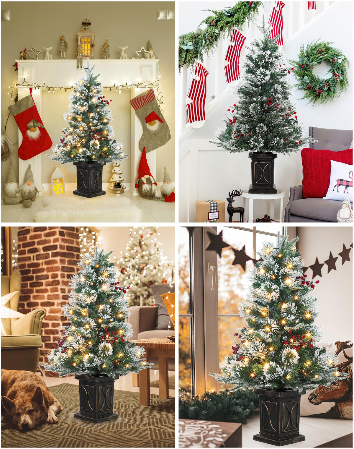 Garvee sapin de Noël artificiel, lot de 2, 90 cm, 78 LED à fibre optique (blanc chaud), 8 modes d'éclairage, base semi-circulaire