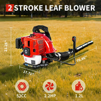 Garvee Souffleur de Feuilles à Dos 2 Temps 52 cm³, 2,2 CV, Débit d’Air 22 m³/min, Vitesse 435 km/h, Plastique, pour Jardinage et Entretien Extérieur, Rouge et Noir