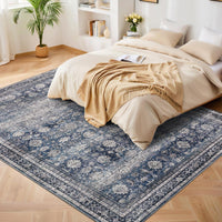Tapis vintage lavable Garvee, antidérapant, doux et facile d'entretien, idéal pour le salon, la chambre ou la cuisine, 160 x 230 cm, bleu.