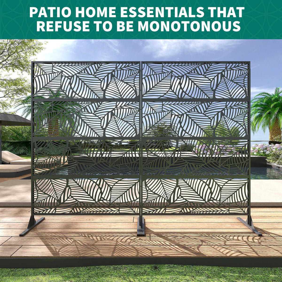 Garvee Paravent métallique 180 × 117 cm, noir, tous temps et à la rouille, Design moderne et géométrique, Idéal jardin/terrasse