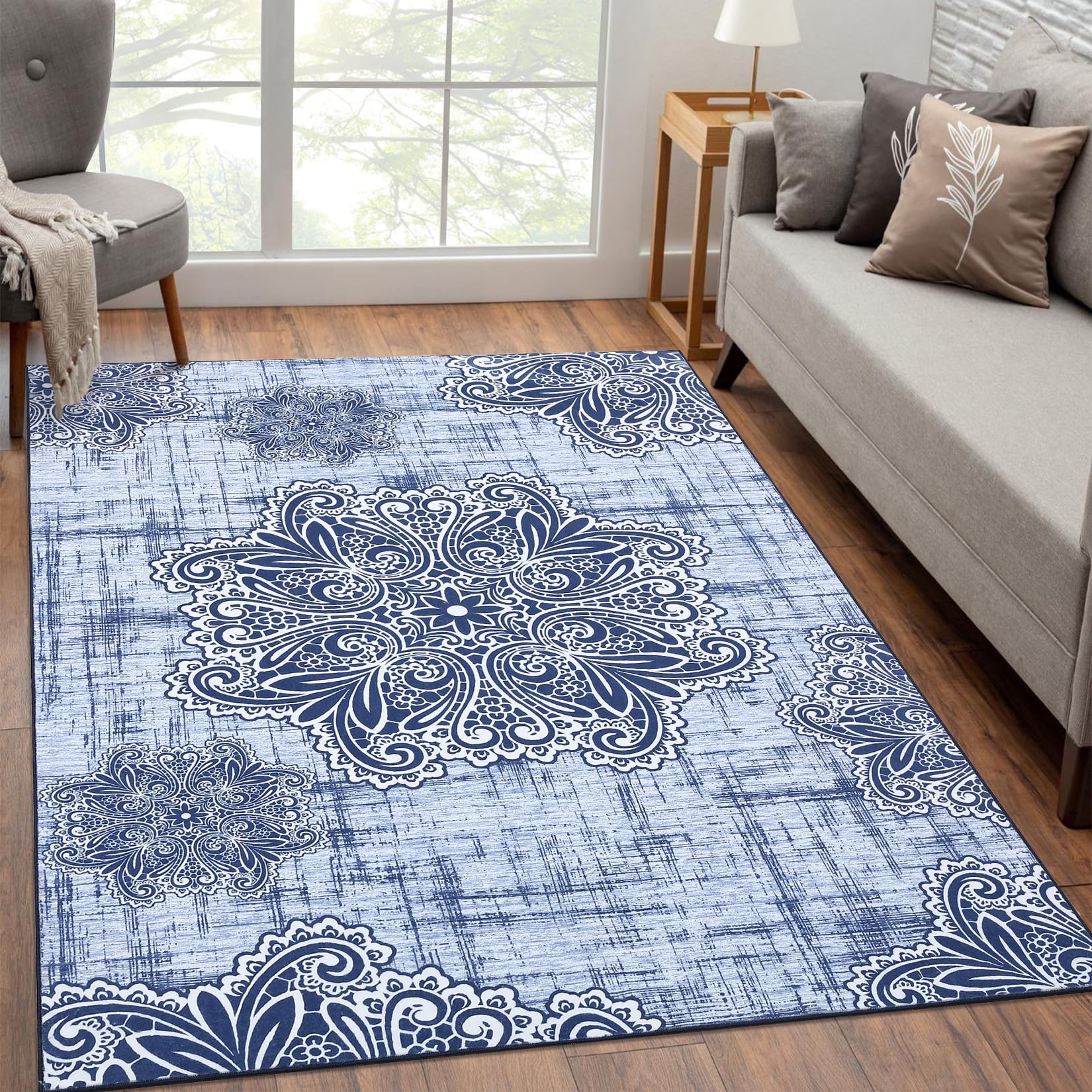 Tapis lavables Garvee, doux et antidérapants, pour salon, chambre ou salle à manger, 120 x 170 cm, bleu