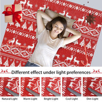 Tapis festif Garvee, motif bohème de Noël avec rennes, flocons de neige et sapin de Noël, pour salon, chambre, cuisine, salle de bain, rouge, ultra-fin, à poils courts