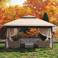 Pavillon pliant Garvee 3,65 m x 3,65 m avec moustiquaire, résistant aux UV, réglable en hauteur (3 positions), structure en acier, 6 panneaux latéraux, poches à sable pour le jardin et le camping, blanc