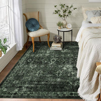 Tapis Garvee Boho, pour salon, style vintage, lavable, à poils courts, antidérapant, idéal pour la chambre, style rétro, 120 x 170 cm, vert foncé