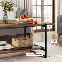 Table basse Garvee à deux niveaux, style ferme, 104 cm (41 po), bois gris avec structure en métal, idéale pour le salon et le bureau. Grand espace de rangement, structure robuste en MDF, style industriel moderne.