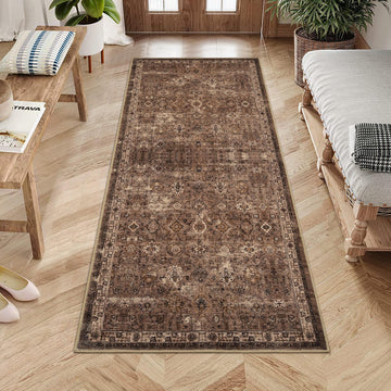 Garvee Vintage Teppich 80 x 150 cm Rutschfest Waschbar Boho Teppich Für Wohnzimmer Schlafzimmer Esszimmer Rotbraun