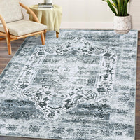 Tapis Garvee lavable en machine 80 x 150 cm, design vintage gris, antidérapant, pour salon ou chambre