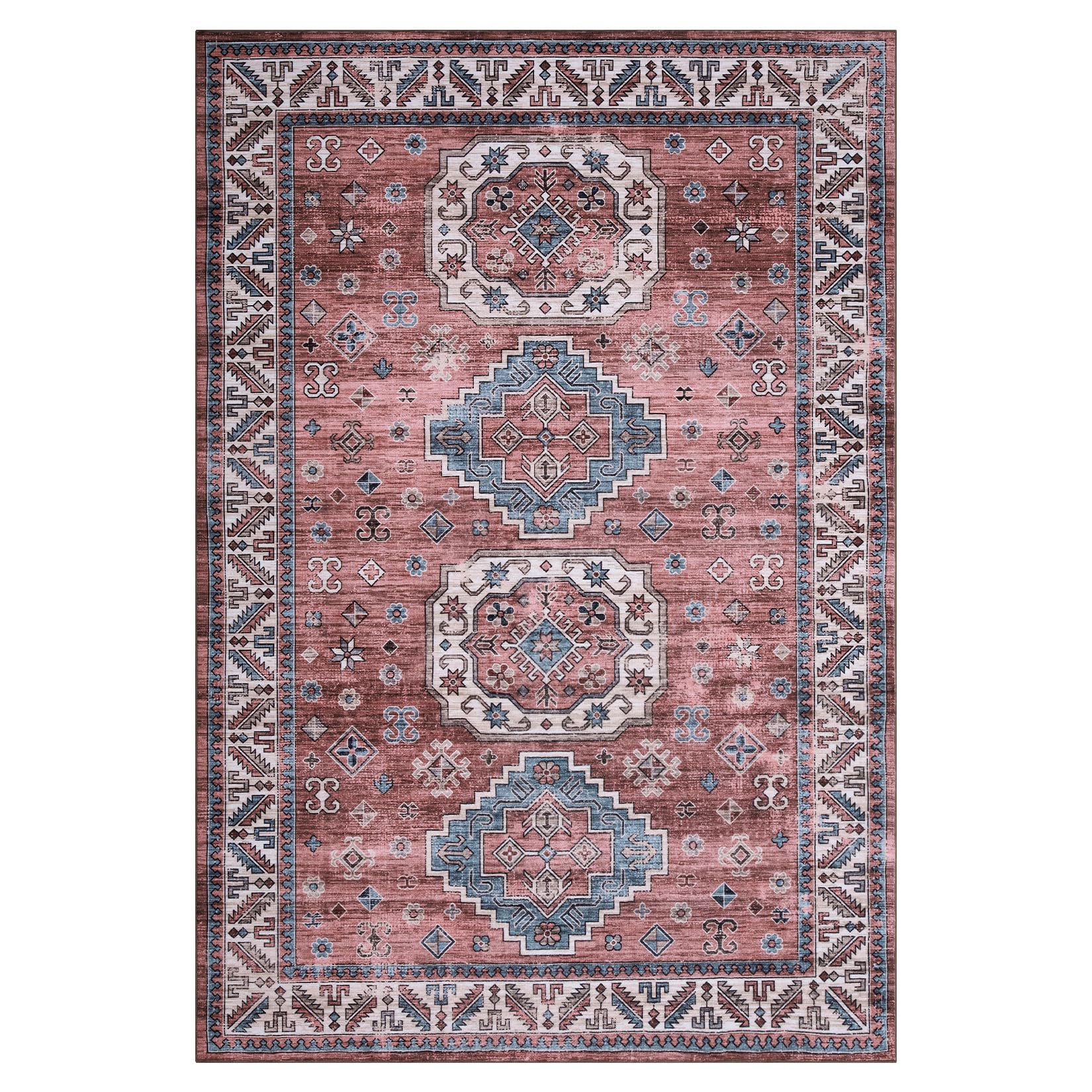 Tapis de salon vintage Garvee, doux, lavable, style campagnard oriental, rose, 160 x 230 cm