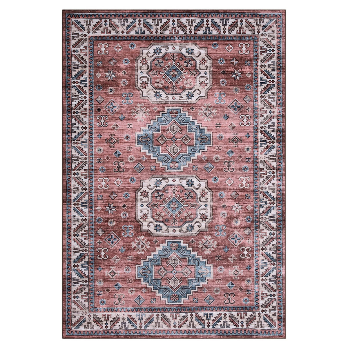 Tapis de salon vintage Garvee, doux, lavable, style campagnard oriental, rose, 120 x 170 cm
