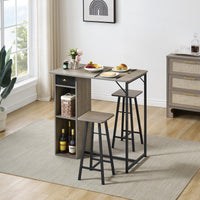 Ensemble table et chaises de bar rustiques Garvee, 3 pièces avec rangement, coussins ergonomiques, structure en métal, compact et imperméable. Idéal pour appartement et bar.
