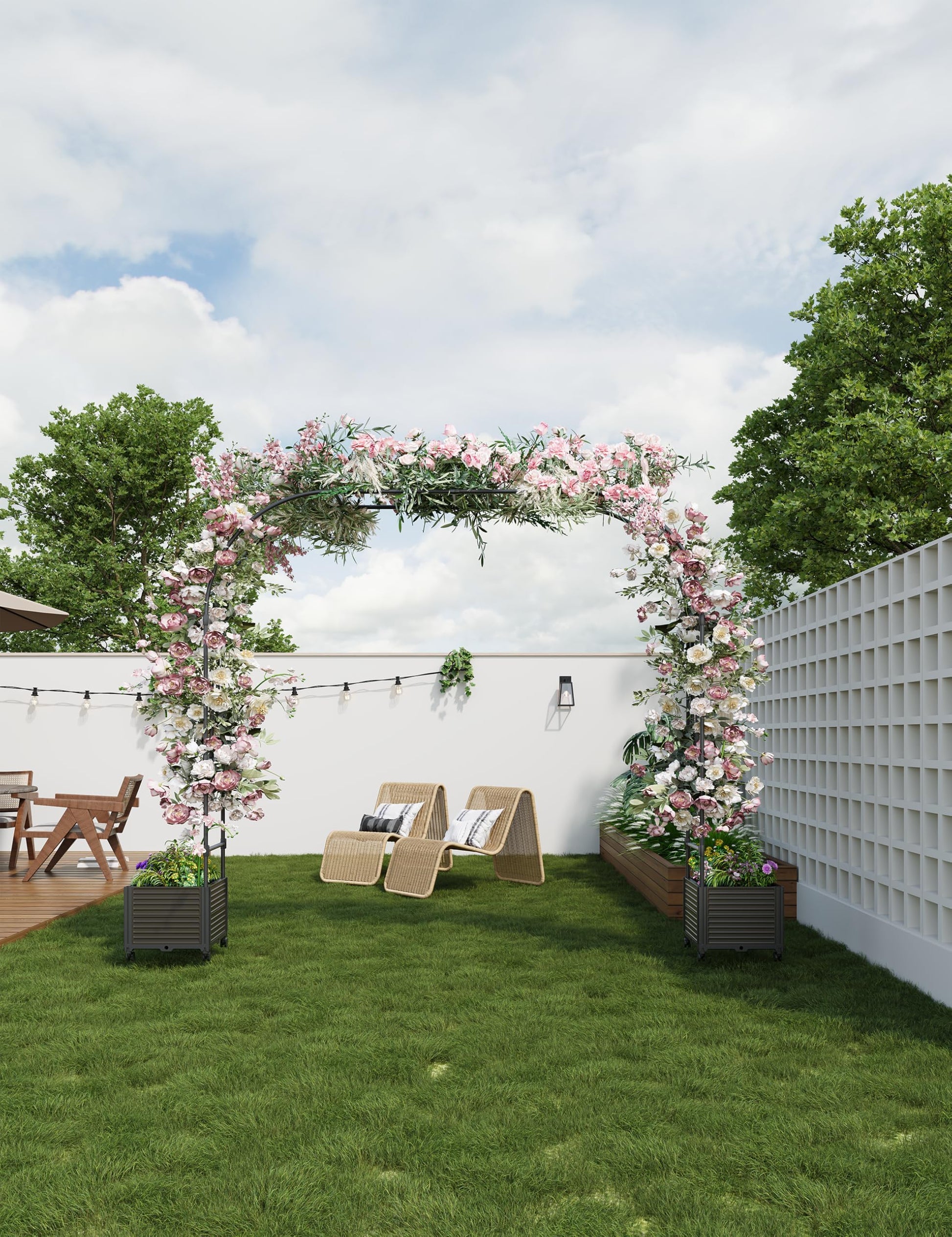 Arche de jardin Garvee 86,6 pouces en métal avec jardinière intégrée, résistante aux intempéries et réglable en hauteur, idéale pour les mariages et le jardin (noir).