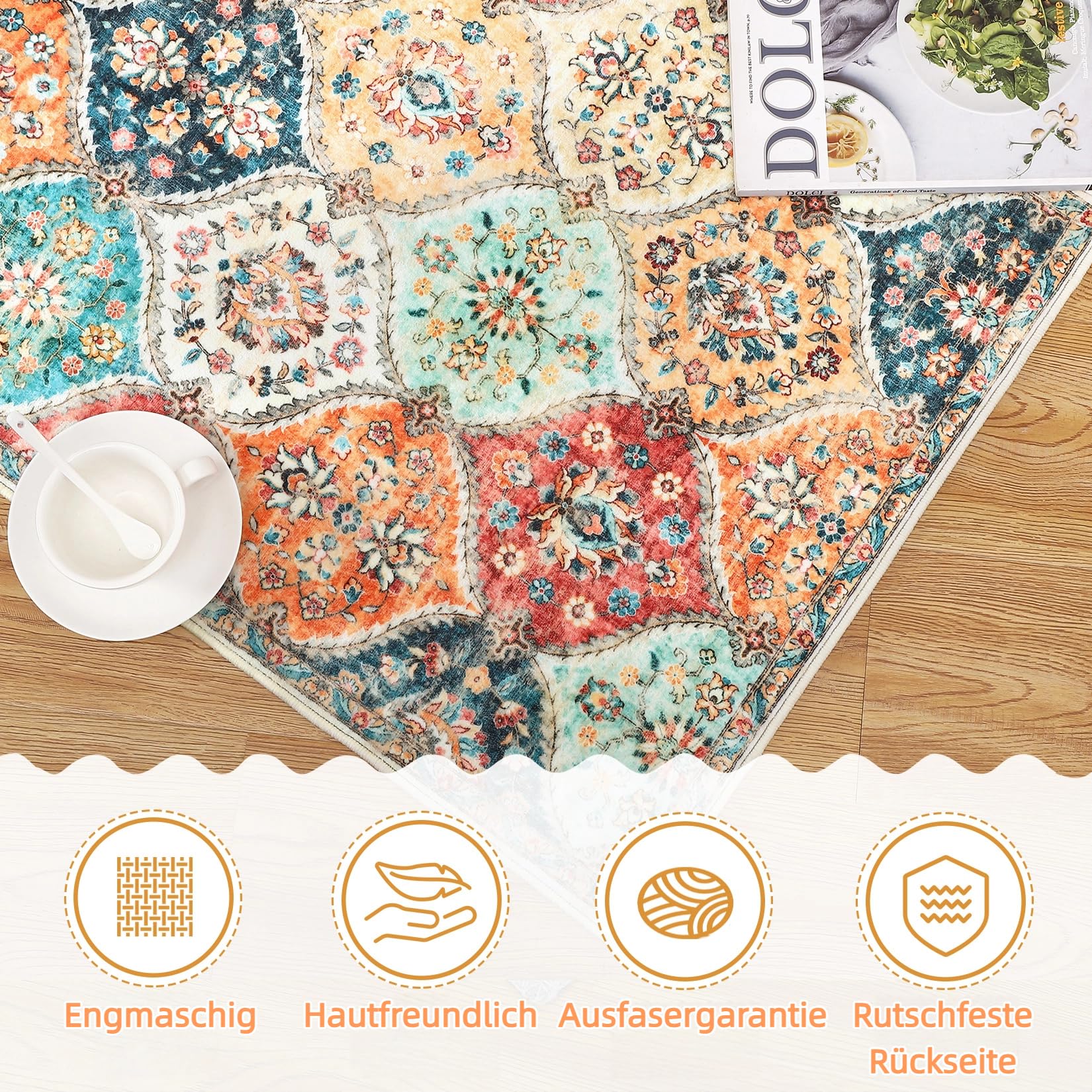 Tapis de couloir Garvee 160 x 230 cm, lavable, motif floral vintage, antidérapant, pour chambre ou cuisine
