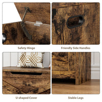 Banc de rangement en bois Garvee de 76 cm (30 pouces) avec charnières de sécurité, grande capacité pour le salon et la chambre, robuste et polyvalent, marron