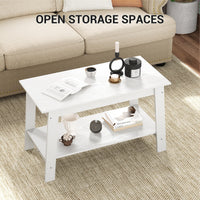 Garvee table basse 80 cm, style rustique moderne, 2 niveaux, bois blanc, rectangulaire, idéale pour salon, bureau ou chambre