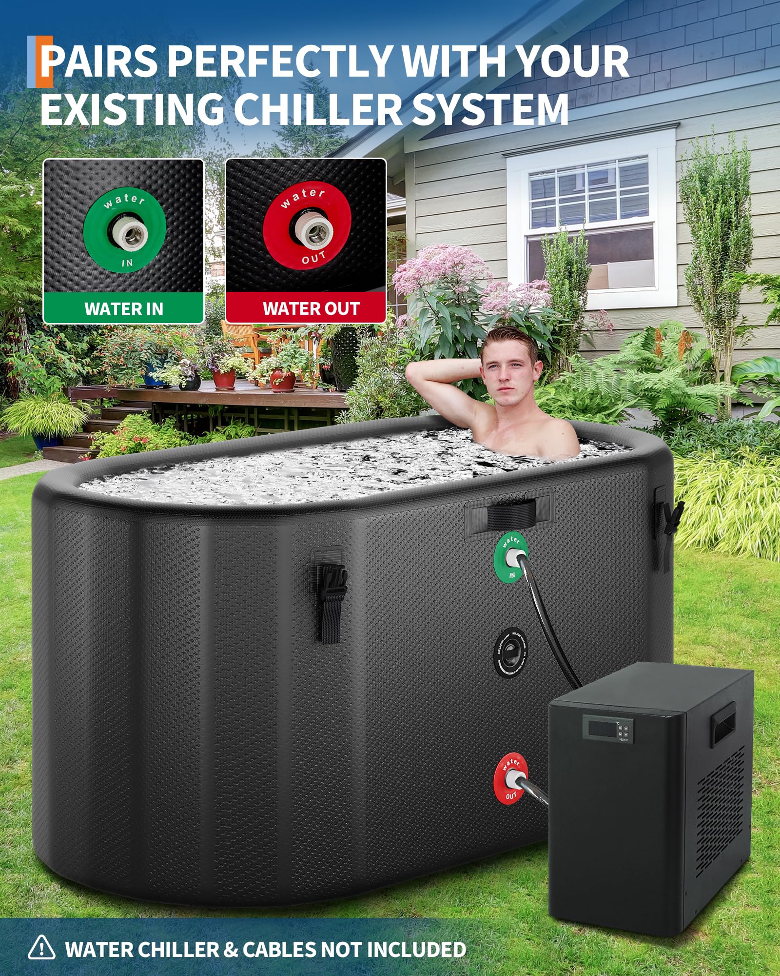 Baignoire balnéo Garvee pour sportifs, 930 litres (248 gallons), ovale, noire, portable, couvercle isolé, en PVC renforcé de fibres de verre résistant aux déchirures