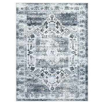 Tapis Garvee lavable en machine 80 x 150 cm, design vintage gris, antidérapant, pour salon ou chambre