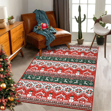Tapis de Noël bohème Garvee, grand format, lavable en machine, motif sapin de Noël, élan et flocons de neige, idéal pour le salon, la chambre, la cuisine ou la salle à manger, 140 x 200 cm.