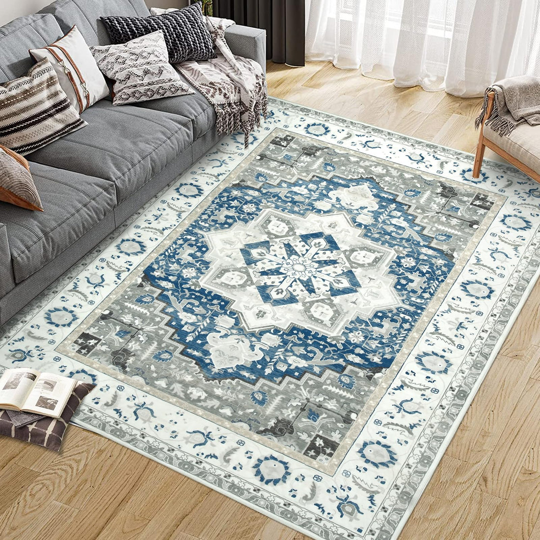 Tapis long oriental Garvee à motif floral, polyester, envers antidérapant, 160 x 230 cm, salon et chambre