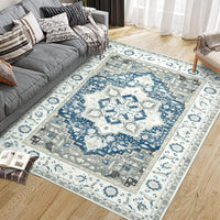 Tapis antidérapant Garvee Lange pour salon et chambre, motif floral oriental, lavable en machine, 120 x 170 cm, bleu