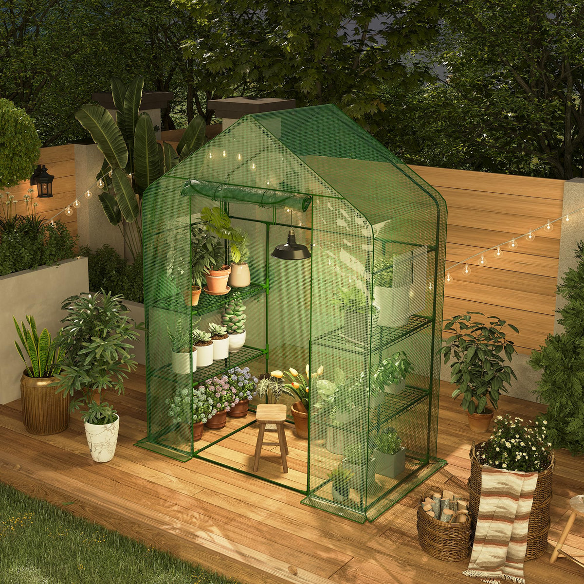 Serre Garvee 57 x 29 x 76 po avec 3 niveaux, 12 étagères, bâche épaisse en PE, fenêtre, portable pour le jardin et l'intérieur