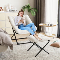 Fauteuil lounge surdimensionné Garvee en fausse fourrure pour adultes, pliable, structure en métal, beige, confort pour le salon et la chambre