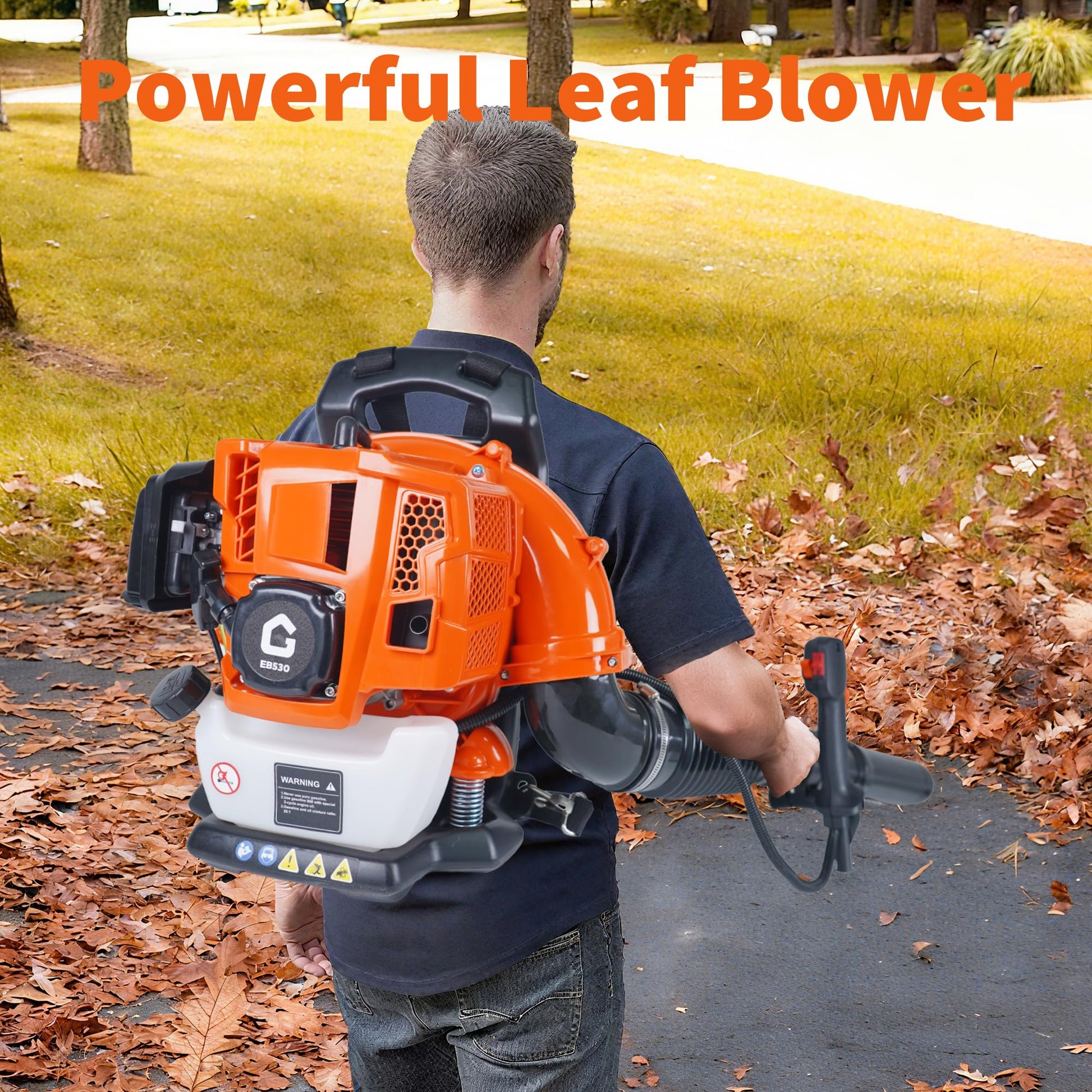 Garvee Souffleur de Feuilles à Dos 2 Temps 52 cm³, 2,2 CV, Débit d’Air 22 m³/min, Vitesse 435 km/h, Plastique, pour Jardinage et Entretien Extérieur, Orange et Noir