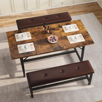 Ensemble table et chaises extensibles Garvee pour 4 à 6 personnes avec protections d'angle et banquettes rembourrées, structure en MDF, piètement en H robuste, gain de place, idéal pour les petites pièces, noir
