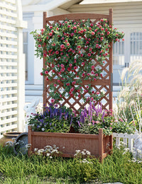 Garvee Jardinière en bois avec treillis et roues pour terrasse et jardin, 75 x 33 x 150 cm, marron.
