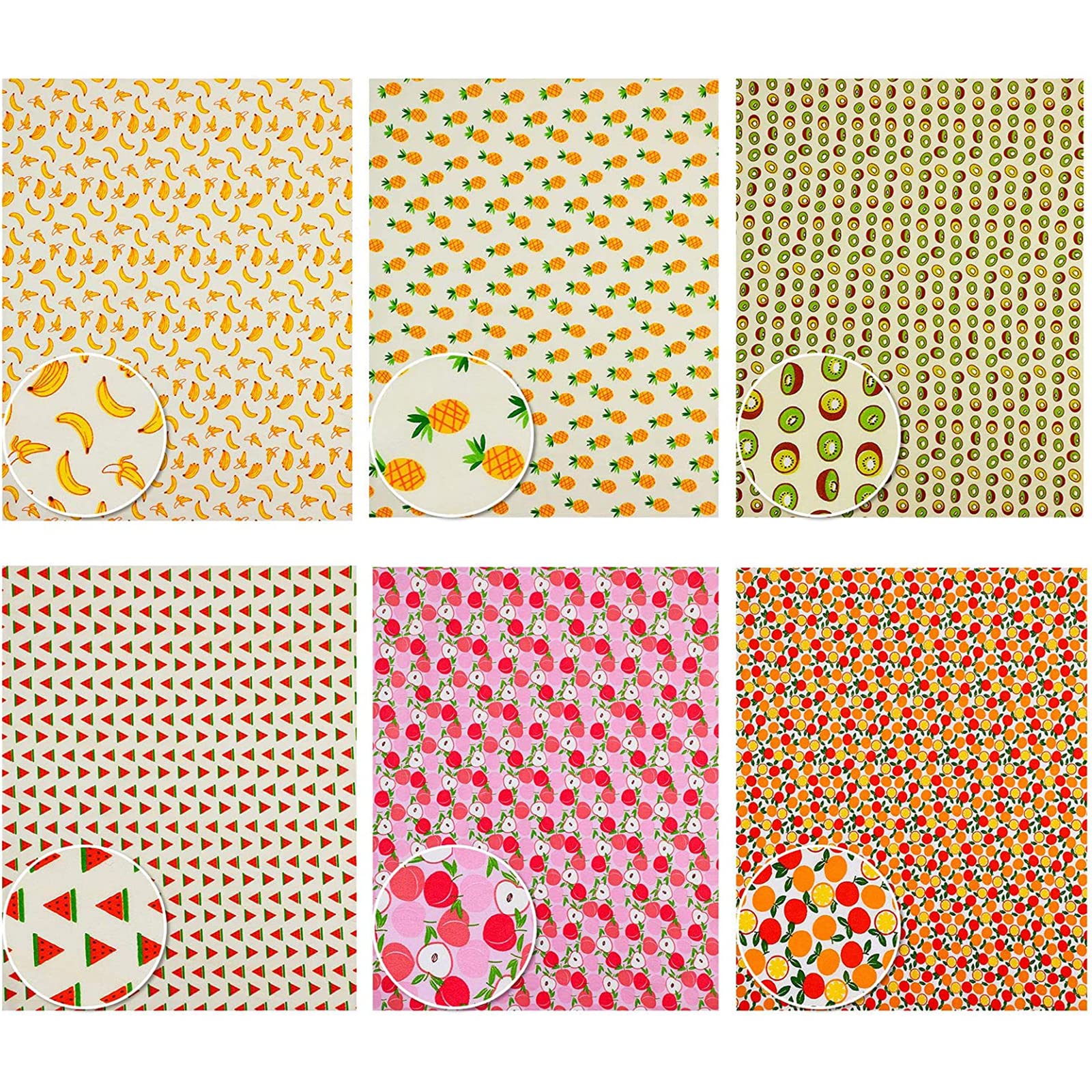 Garvee Lot de 12 pièces de tissu patchwork à motifs de fruits, en coton, pour la couture et les loisirs créatifs, usage polyvalent
