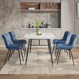 Garvee de 6 lot chaises de salle à manger moderner chaise de cuisine ergonomiques vertikale streifen similicuir PU bleu pieds métalliques salon salle à manger