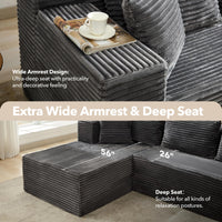 Canapé d'angle modulable Garvee 106' avec méridienne en L, revêtement en velours côtelé, ergonomique et respirant, pour salon, 106 pouces, beige