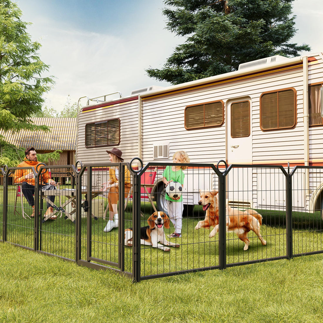 Garvee Parc pour Chien 81 cm, 16 Panneaux en Métal Robuste, Enclos Intérieur/Extérieur pour Chiot, Camping-Car, Jardin et Cour
