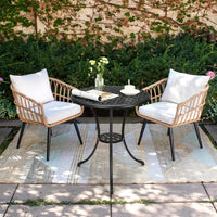 Table de bistrot Garvee Patio ronde de 61 cm (24 po) avec trou pour parasol de 5 cm (2 po), en aluminium résistant aux intempéries et structure en fer robuste, noir classique, pour balcon et jardin.